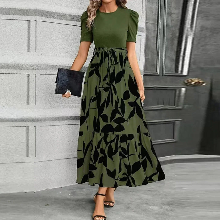 VESTIDO LARGO FLORAL FEMENINO CON CINTURA ANUDADA PARA CEREMONIA
