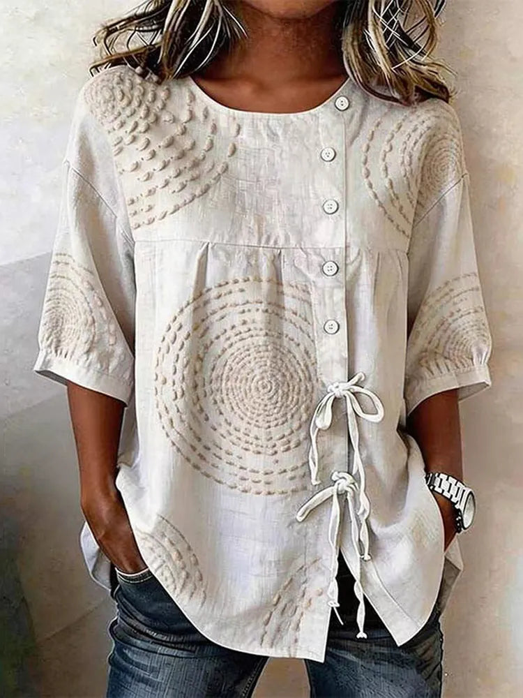Camisa retro con botones y cintura anudada