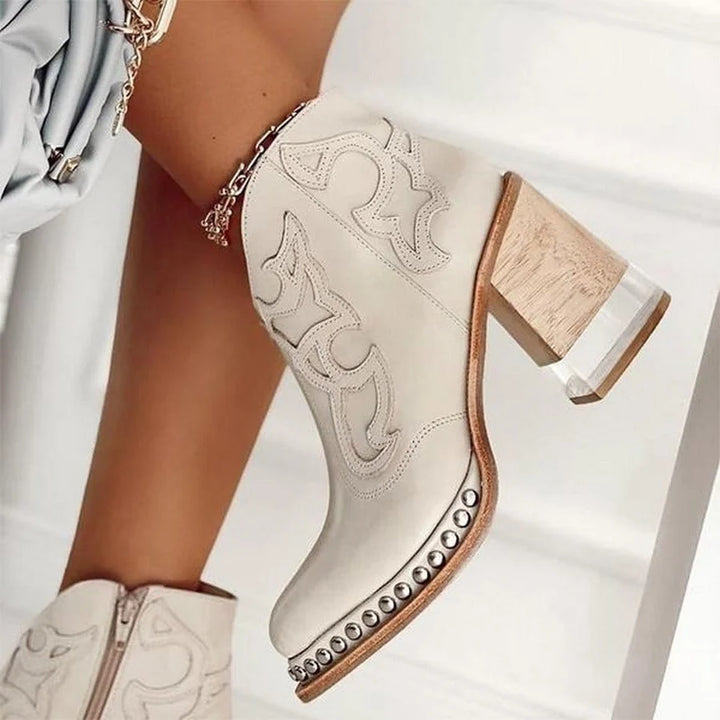 Vera | Botas Cowboy Mujer Tacón Bloque Bordado Y Tachuelas