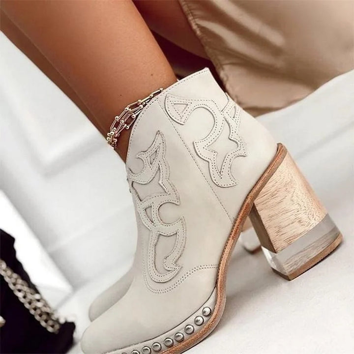 Vera | Botas Cowboy Mujer Tacón Bloque Bordado Y Tachuelas