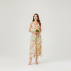 Vestido maxi cami boho floral con encaje y tirantes finos k26060801