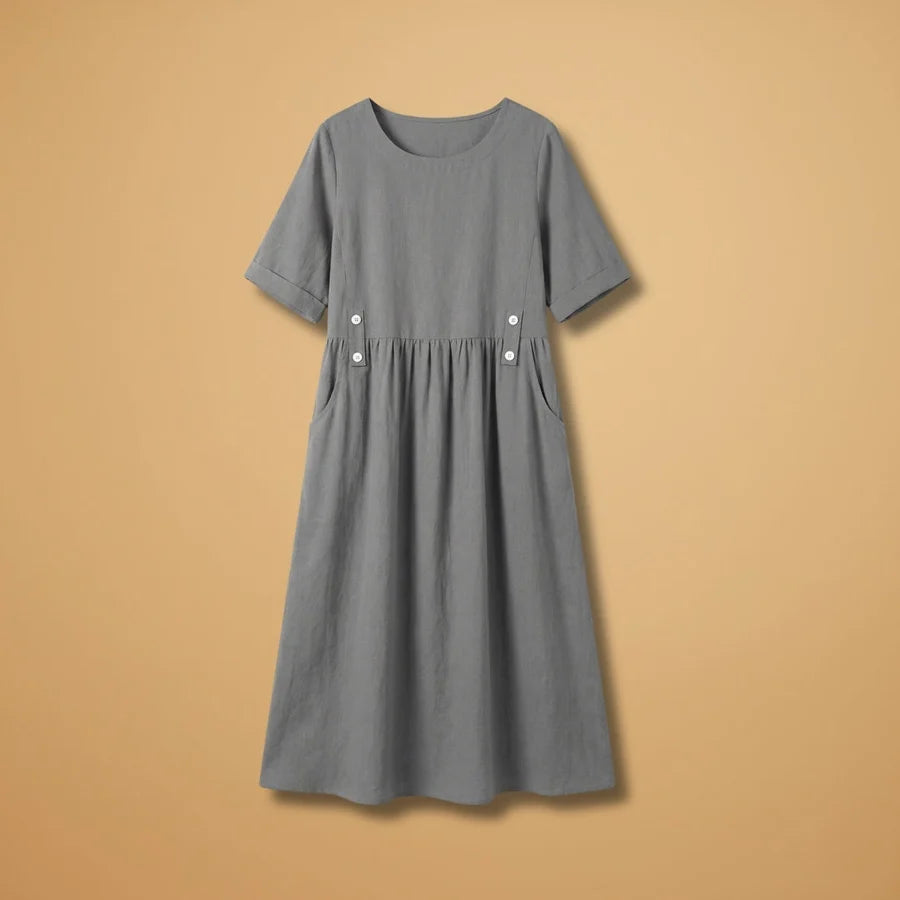 Carminho | Vestido De Lino Midi Mujer Manga Corta