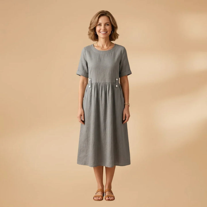 Carminho | Vestido De Lino Midi Mujer Manga Corta