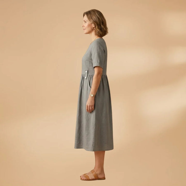 Carminho | Vestido De Lino Midi Mujer Manga Corta