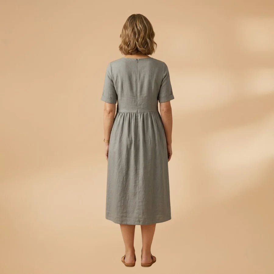 Carminho | Vestido De Lino Midi Mujer Manga Corta