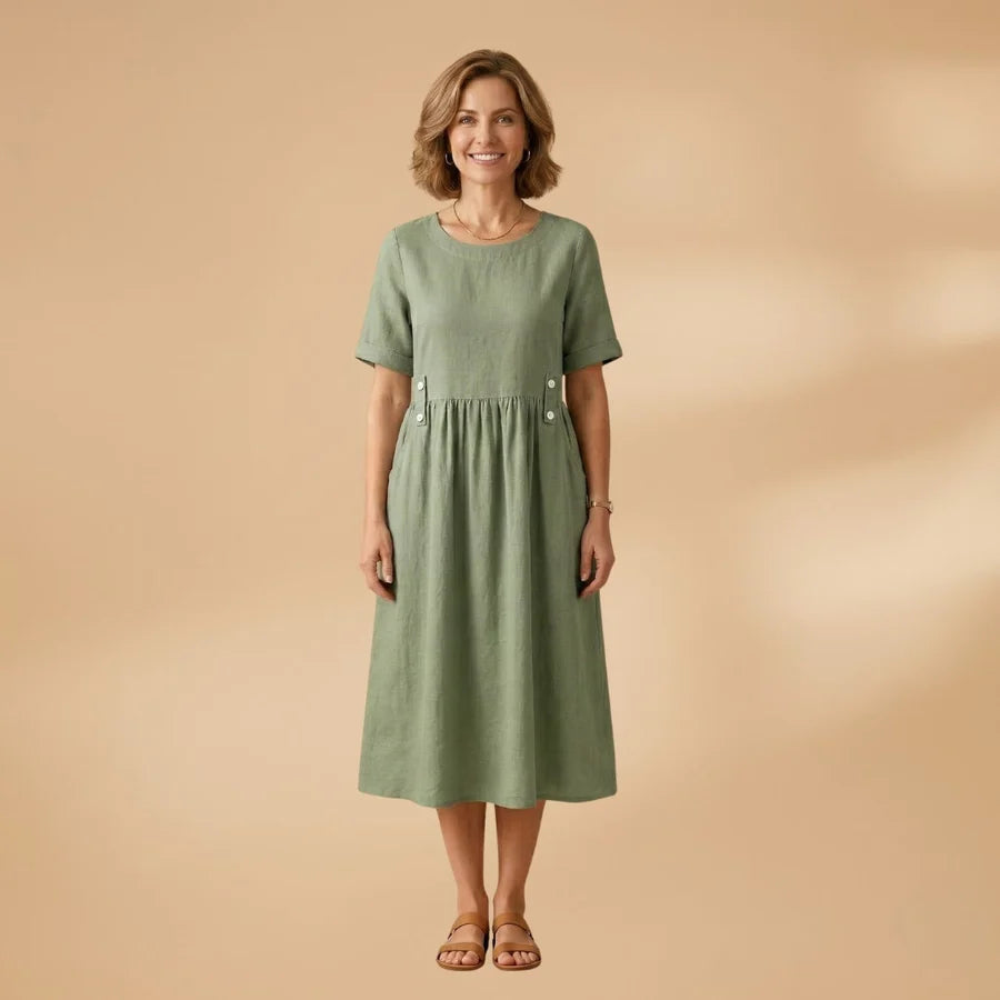 Carminho | Vestido De Lino Midi Mujer Manga Corta