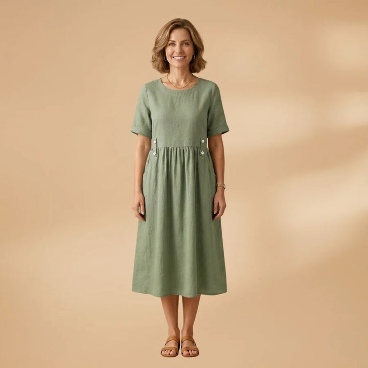 Carminho | Vestido De Lino Midi Mujer Manga Corta