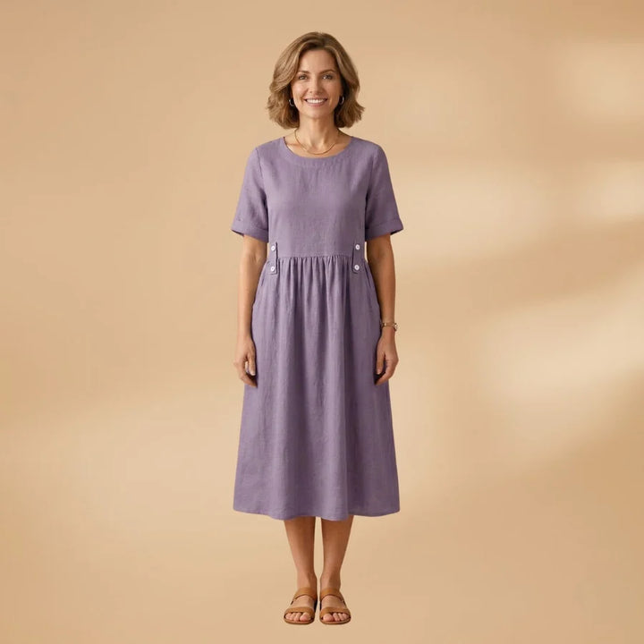 Carminho | Vestido De Lino Midi Mujer Manga Corta