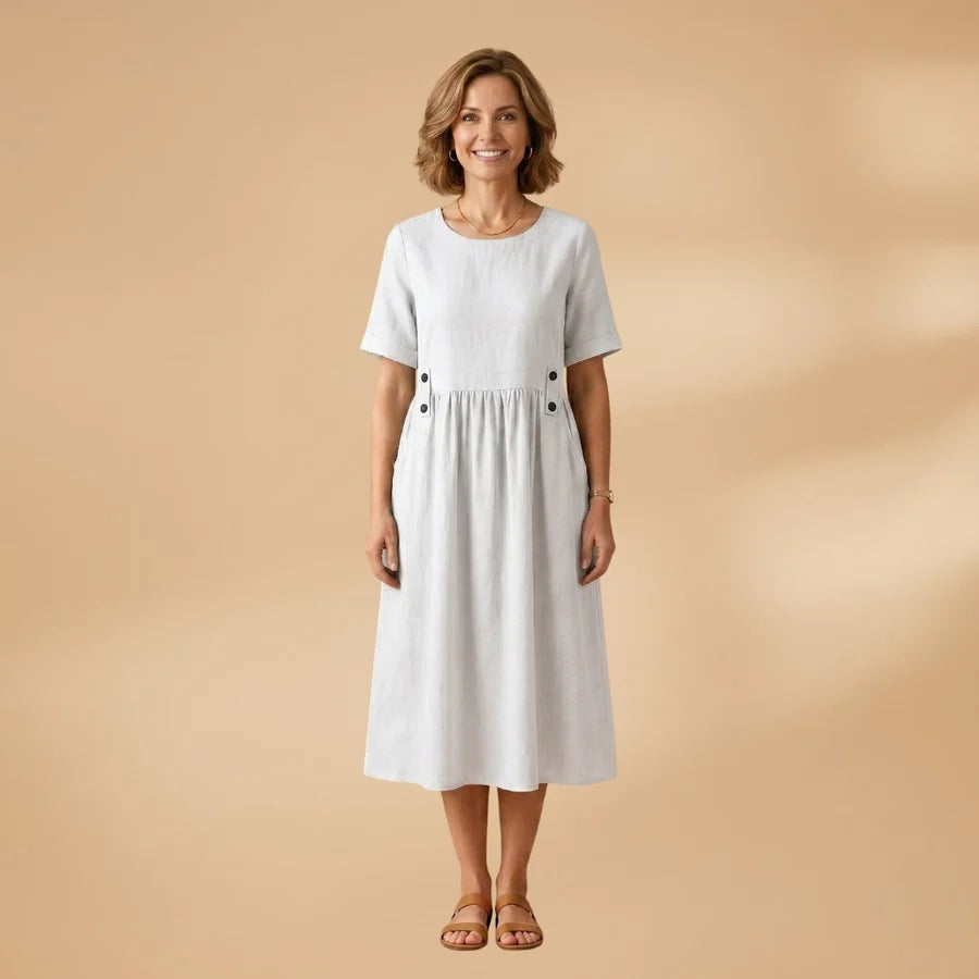 Carminho | Vestido De Lino Midi Mujer Manga Corta