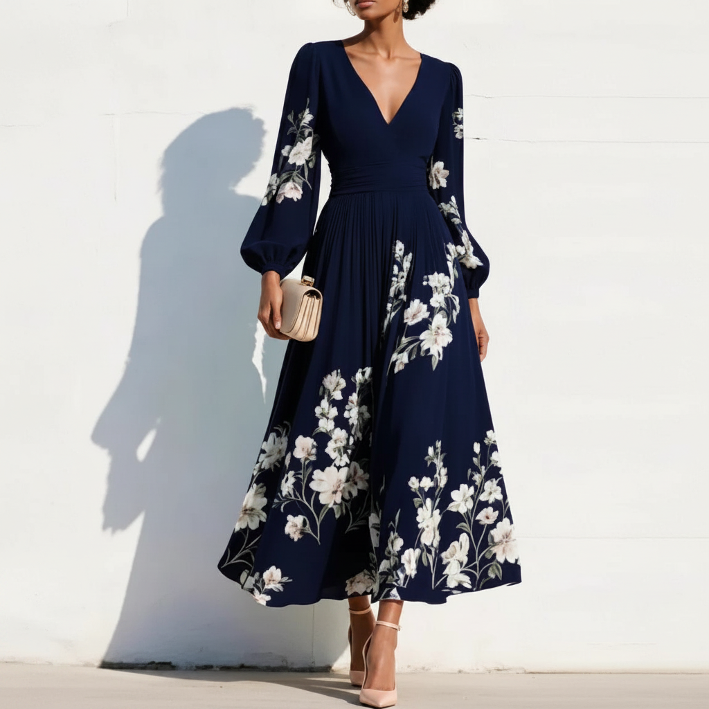 Vestido Plisado — Azul marino