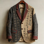 Blazer de lino vintage con caligrafía japonesa - contraste