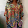 Camisa retro con estampado floral, botones y cintura anudada