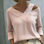 Top casual de algodón y lino con escote en v y diseño con abertura