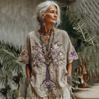 Camisa cómoda con estampado floral árbol de la vida para mujer