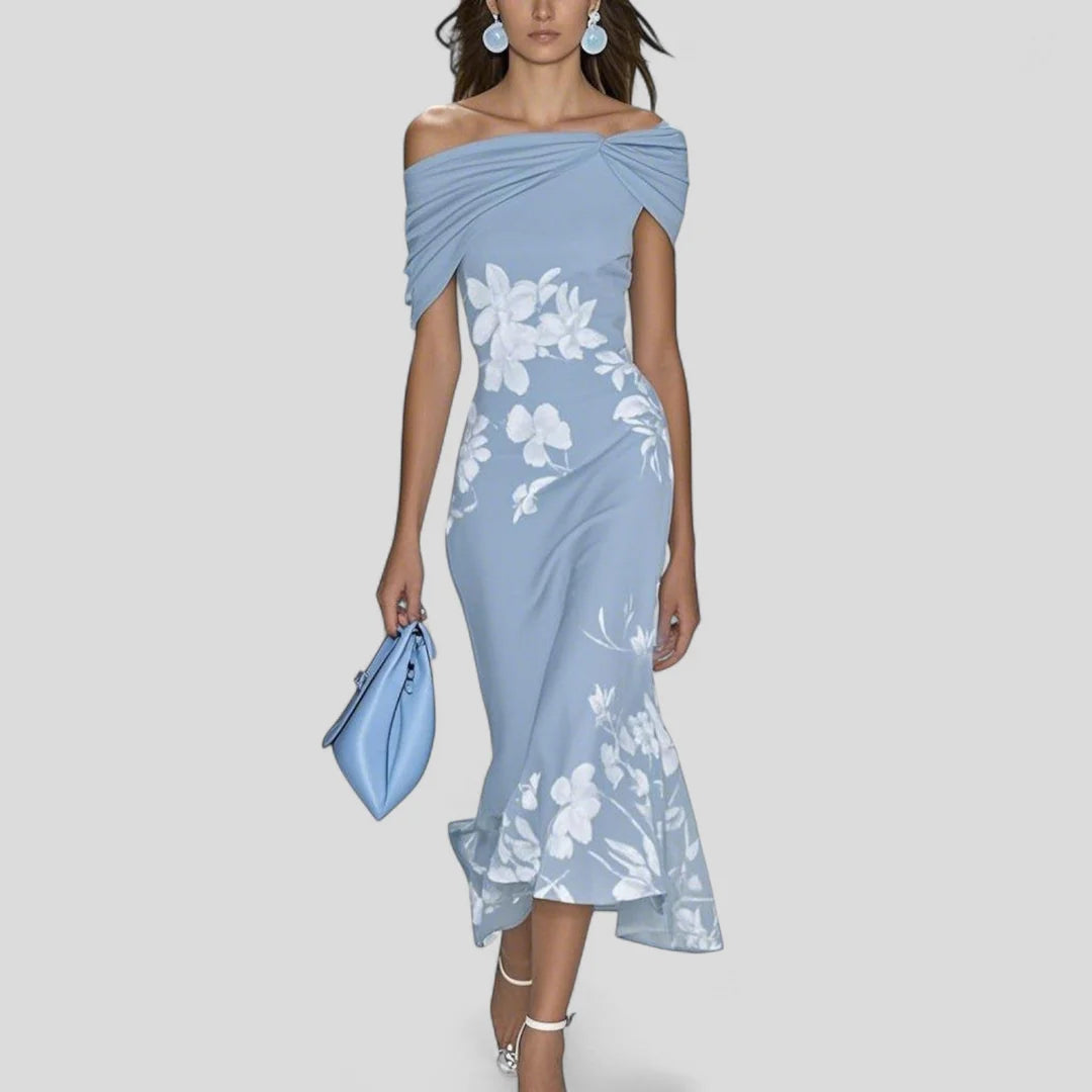 VESTIDO MIDI FLORAL MULHER OMBROS DESCOBERTOS