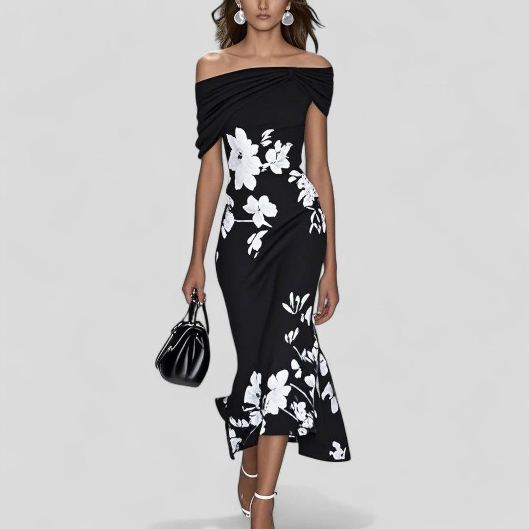 VESTIDO MIDI FLORAL MULHER OMBROS DESCOBERTOS