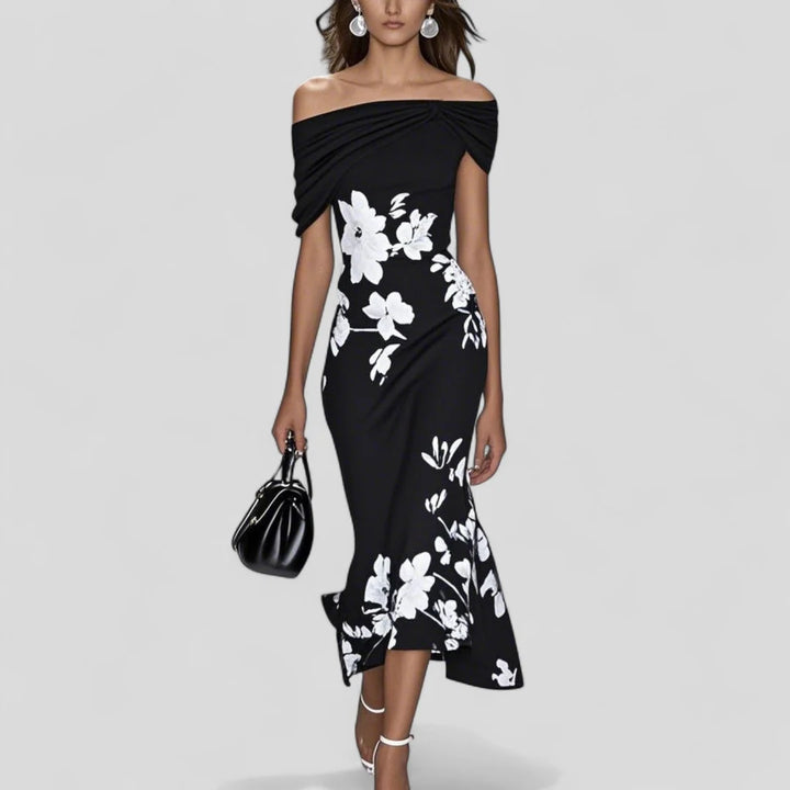VESTIDO MIDI FLORAL MULHER OMBROS DESCOBERTOS