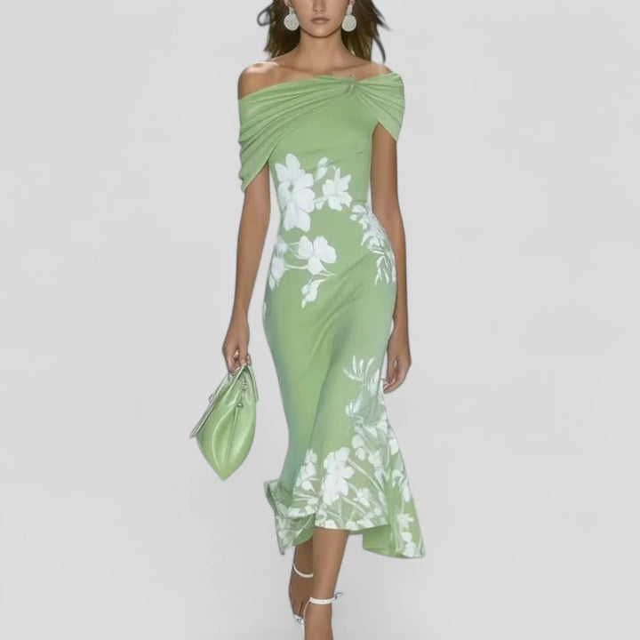 VESTIDO MIDI FLORAL MULHER OMBROS DESCOBERTOS