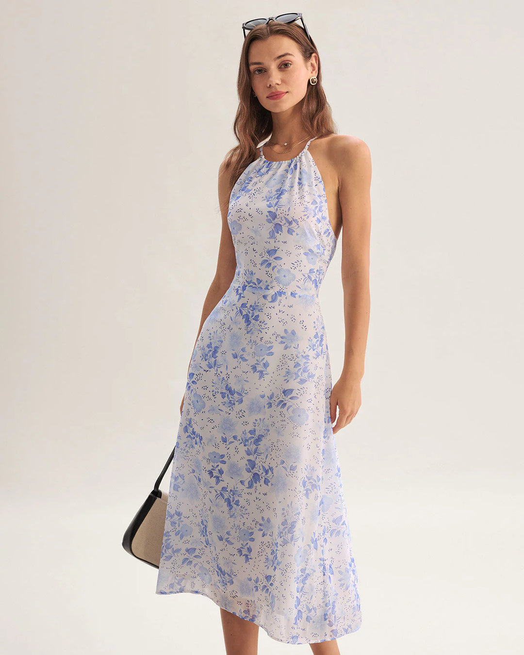 Clarisa - Vestido Midi Azul Floral
