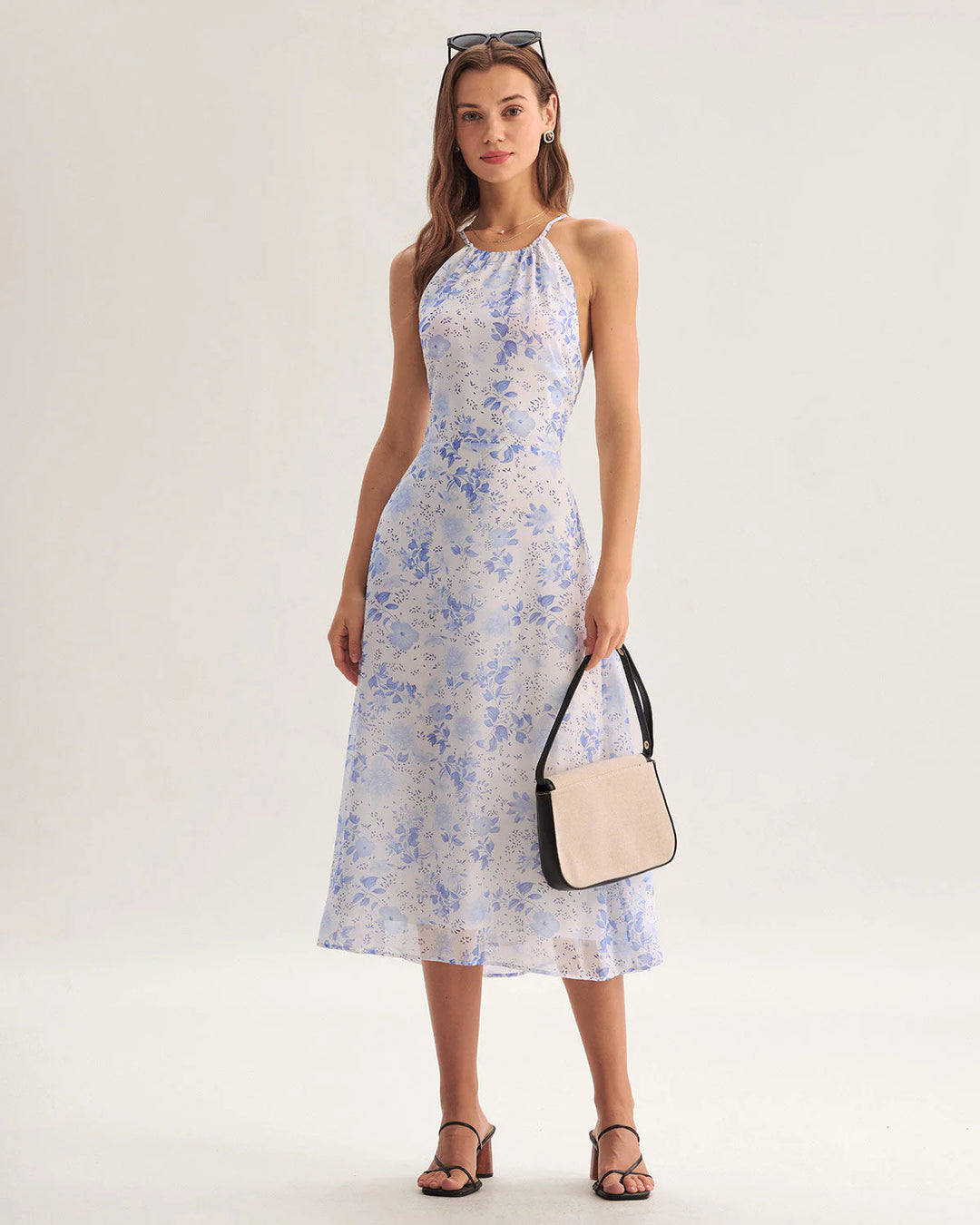 Clarisa - Vestido Midi Azul Floral