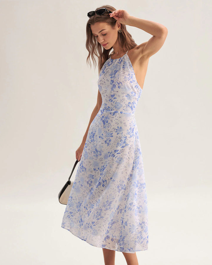 Clarisa - Vestido Midi Azul Floral
