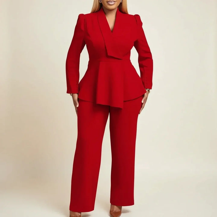 CONJUNTO BLAZER PEPLUM Y PANTALONES ANCHOS FEMENINO