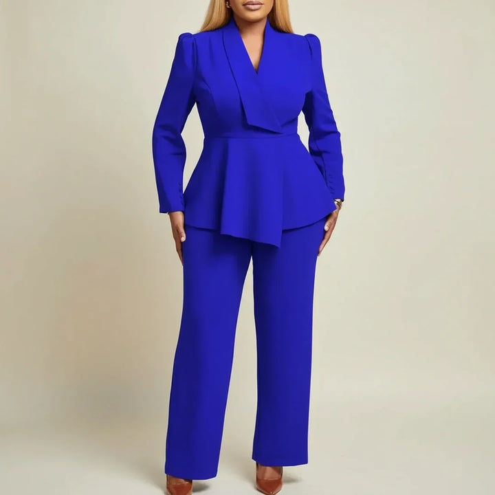 CONJUNTO BLAZER PEPLUM Y PANTALONES ANCHOS FEMENINO