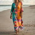 VESTIDO CASUAL DE MEZCLA DE LINO CON ESTAMPADO FLORAL VINTAGE
