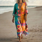 VESTIDO CASUAL DE MEZCLA DE LINO CON ESTAMPADO FLORAL VINTAGE