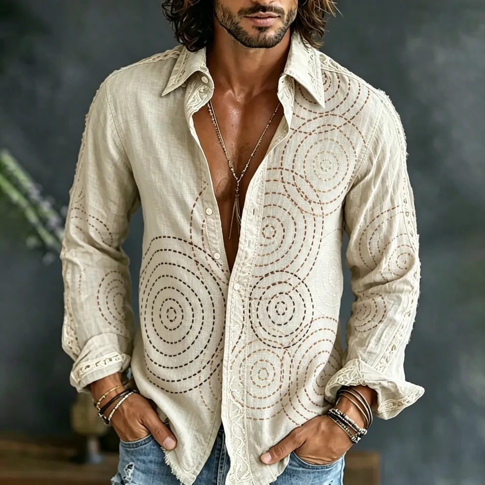 Camisa fluida de mezcla de lino con estampado de textura bordada vintage