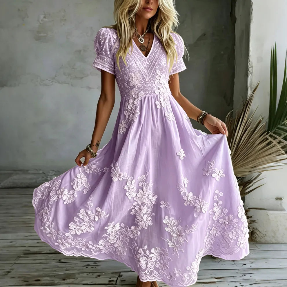 - VESTIDO MAXI BORDADO ROSA BLANCA
