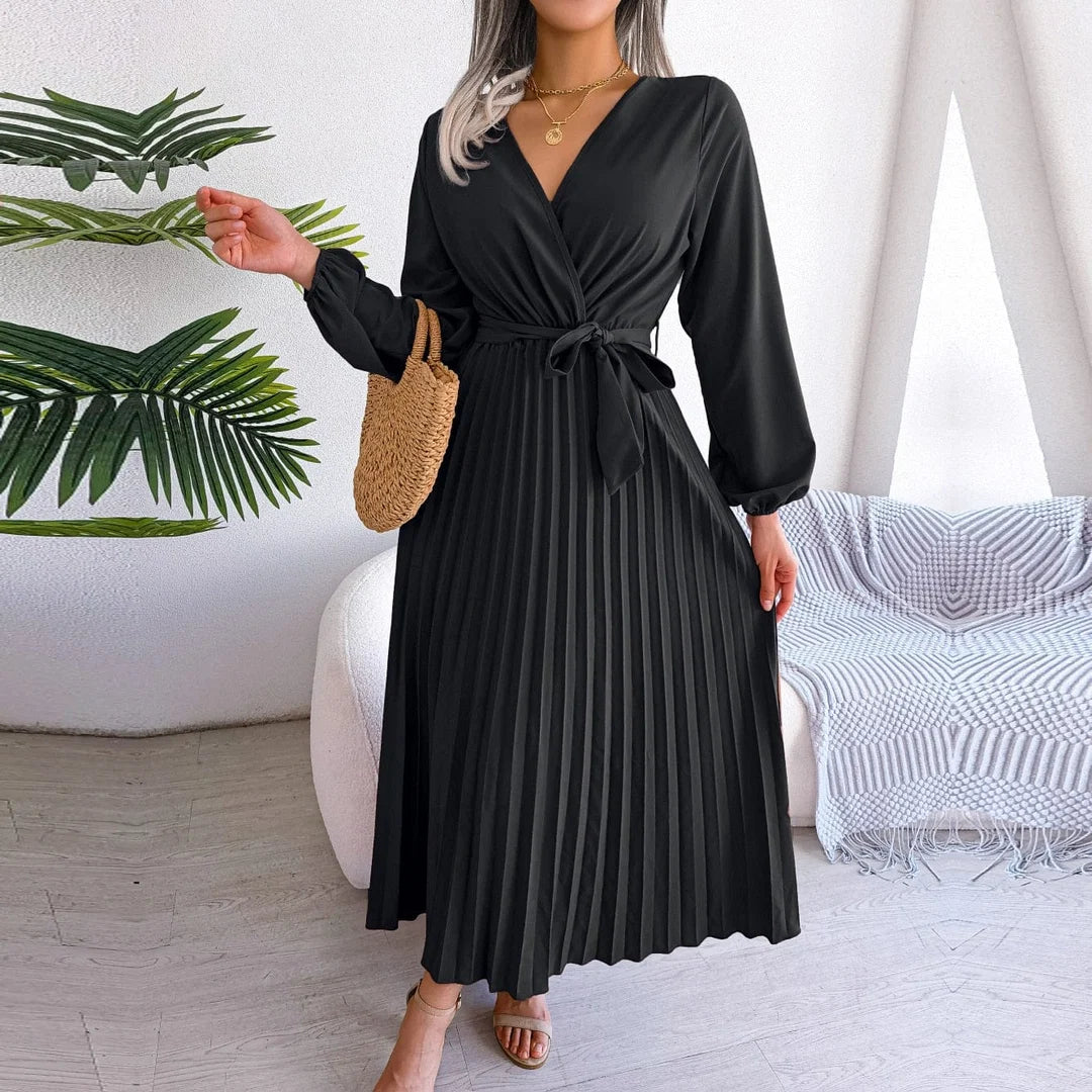 Amy™ - Vestido Maxi Negro Elegante Con Escote En V, Estilo Boho Festivo